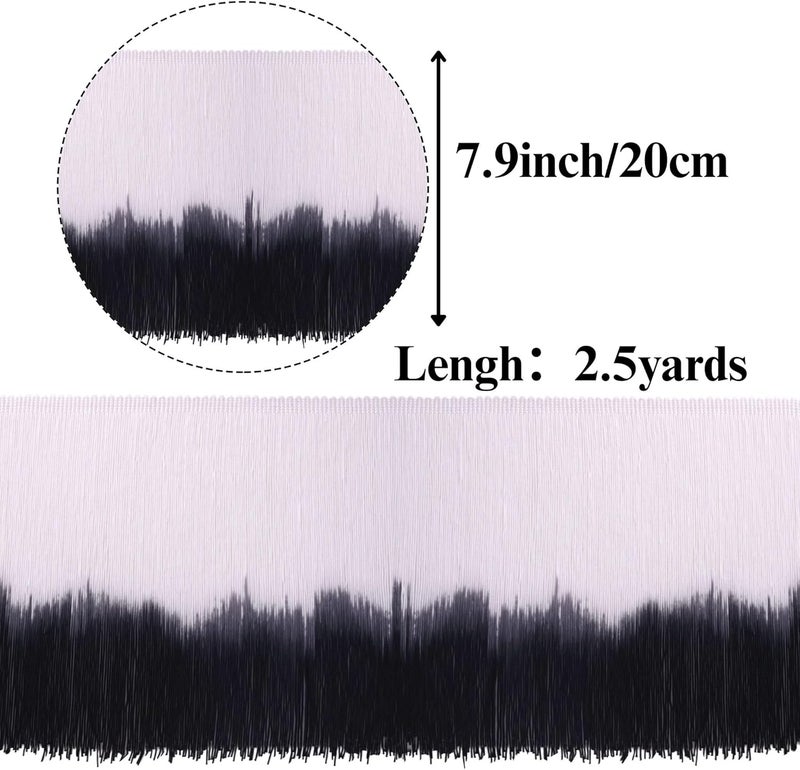 DHFLYDH Fringe Trim Tassel Trim Gradient Color 2.5 Yards 7.9 Inch Wide for Dresses, Bags, DIY, Home Decor, Crafts (Black+White) - Image 3